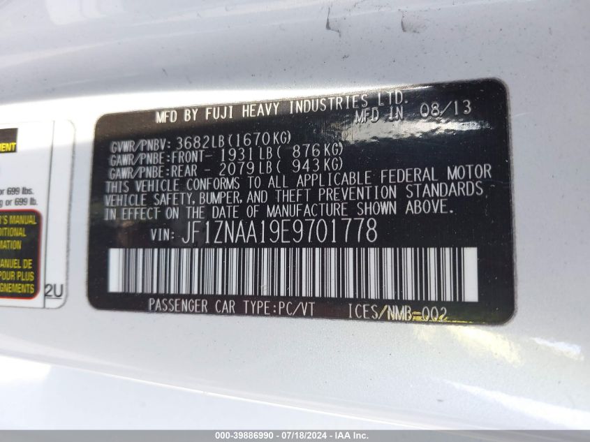 2014 Scion Fr-S VIN: JF1ZNAA19E9701778 Lot: 39886990