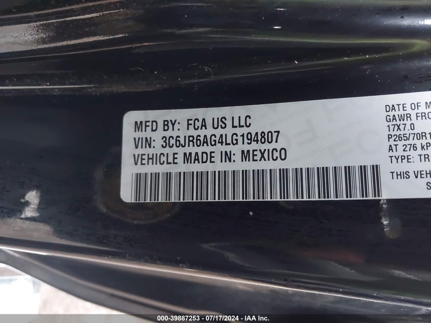 2020 RAM 1500 CLASSIC TRADESMAN REGULAR CAB 4X2 6'4 BOX - 3C6JR6AG4LG194807