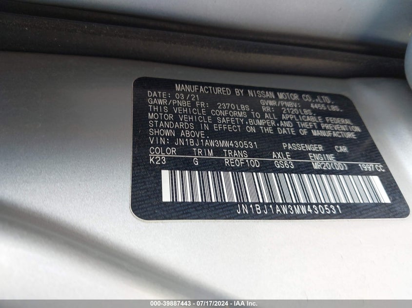 2021 NISSAN ROGUE SPORT S AWD XTRONIC CVT - JN1BJ1AW3MW430531