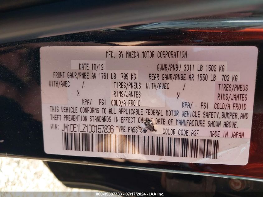 2013 Mazda Mazda2 Touring VIN: JM1DE1LZ1D0157836 Lot: 39887783