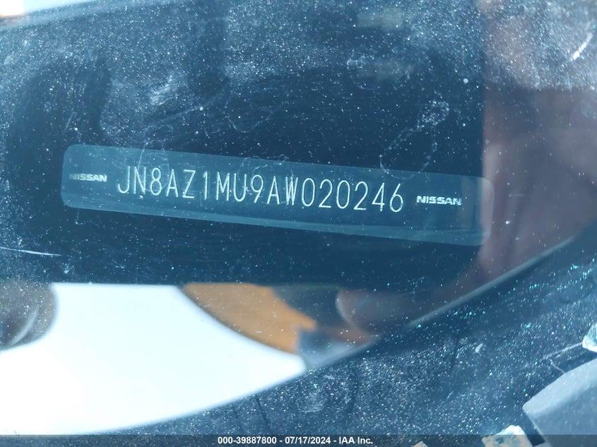 2010 Nissan Murano Sl VIN: JN8AZ1MU9AW020246 Lot: 39887800