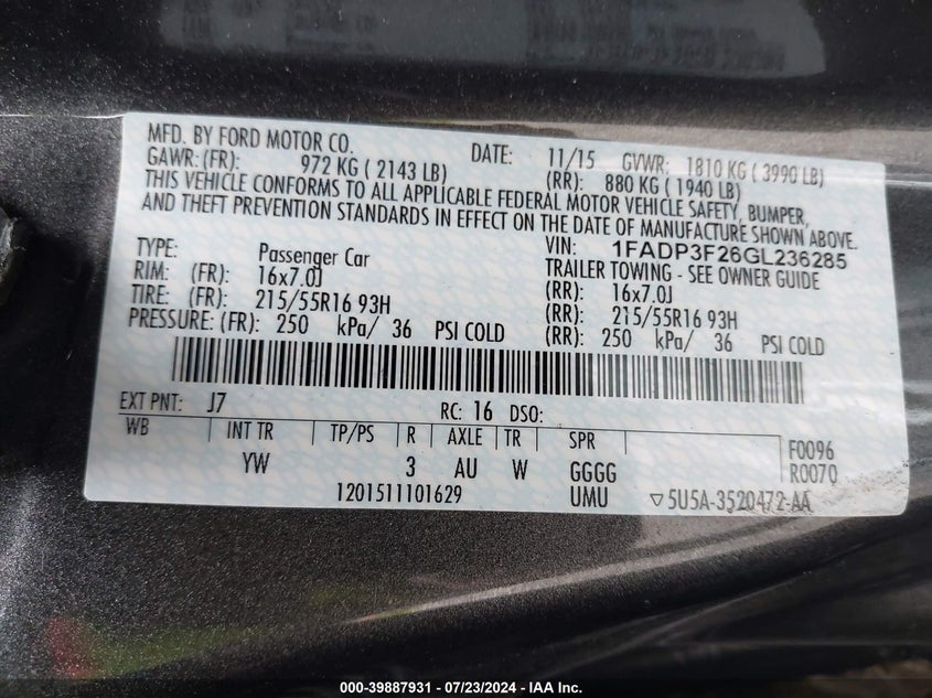 2016 FORD FOCUS SE - 1FADP3F26GL236285