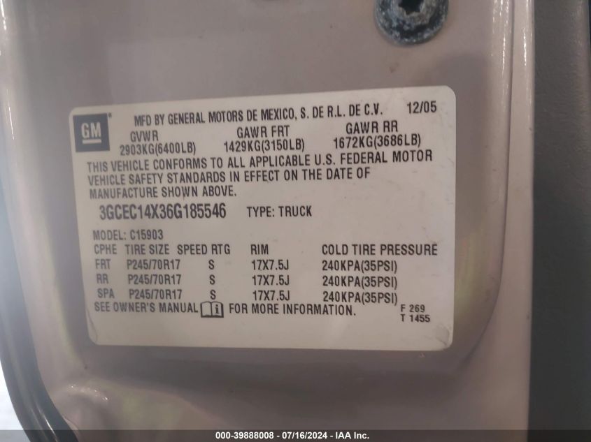 3GCEC14X36G185546 | 2006 CHEVROLET SILVERADO 1500