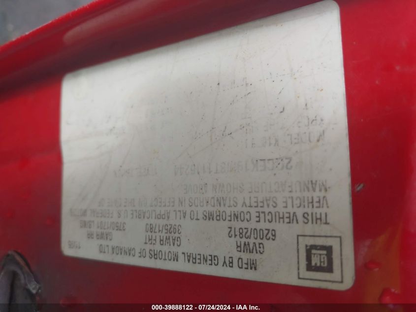 1996 Chevrolet Gmt-400 K1500 VIN: 2GCEK19M8T1116244 Lot: 39888122