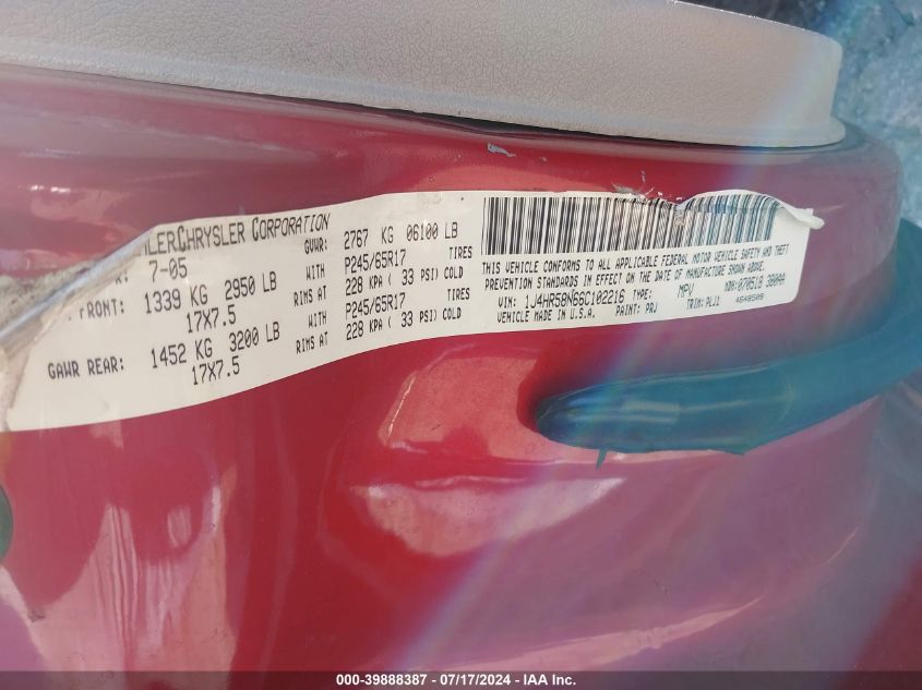 2006 Jeep Grand Cherokee Limited VIN: 1J4HR58N66C102216 Lot: 39888387