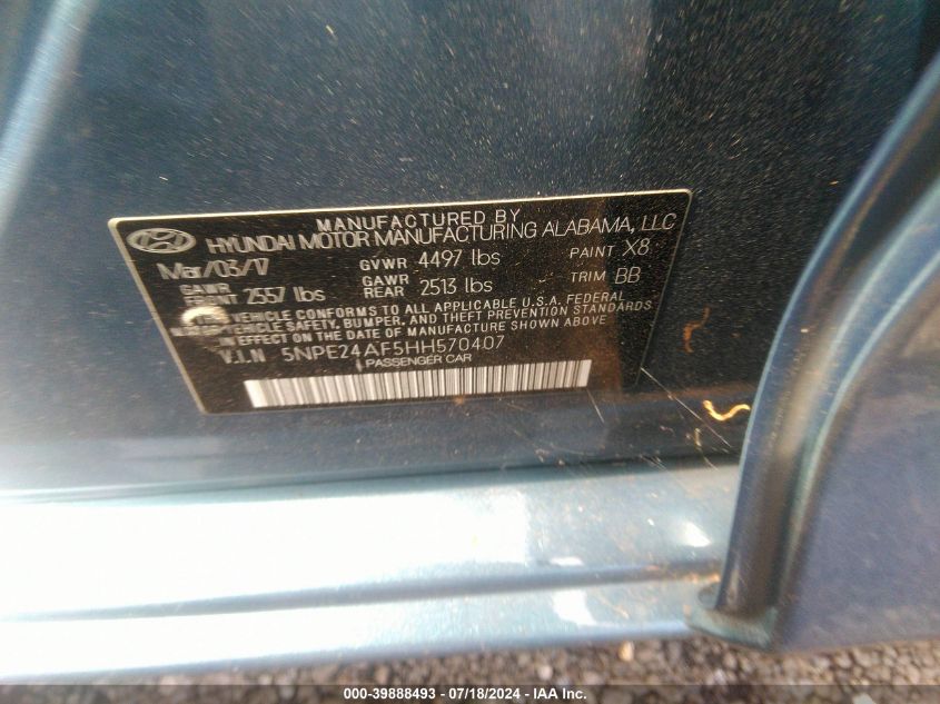 5NPE24AF5HH570407 | 2017 HYUNDAI SONATA