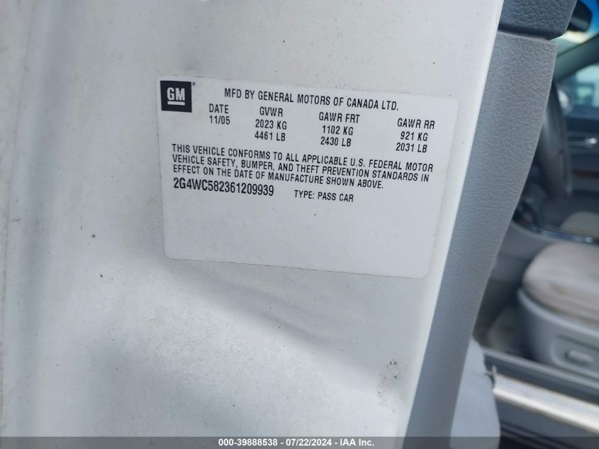 2006 Buick Lacrosse Cx VIN: 2G4WC582361209939 Lot: 39888538