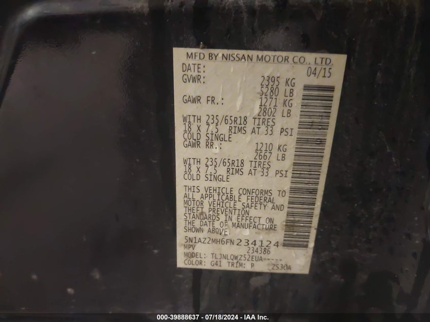 2015 NISSAN MURANO SV - 5N1AZ2MH6FN234124