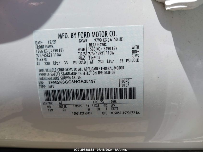 2022 Ford Explorer - 1FM5K8GC8NGA35197