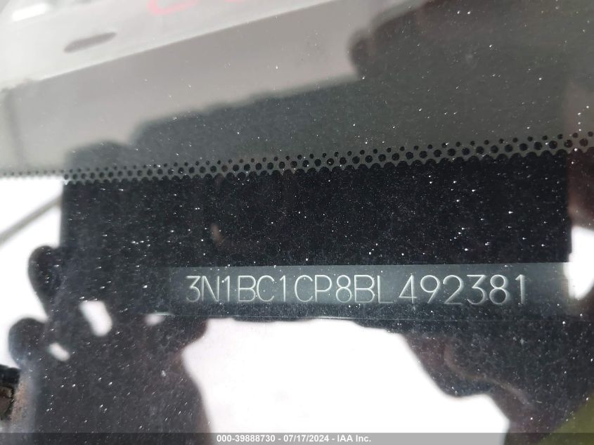 2011 Nissan Versa 1.8S VIN: 3N1BC1CP8BL492381 Lot: 39888730