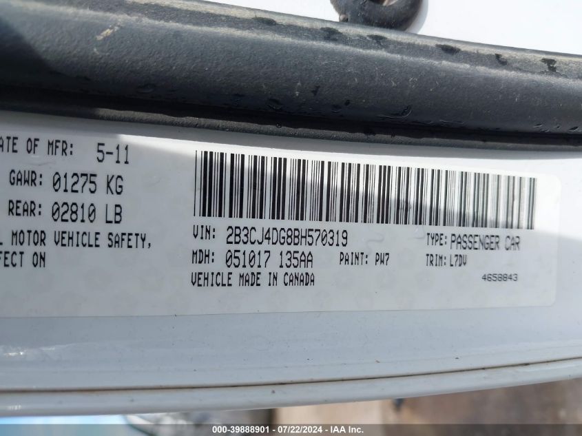 2011 Dodge Challenger VIN: 2B3CJ4DG8BH570319 Lot: 39888901