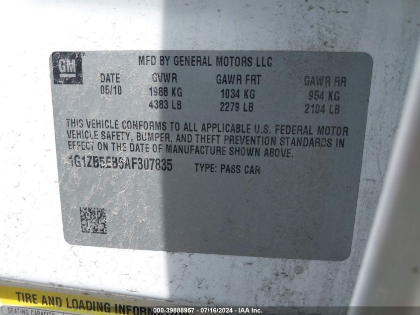 2010 Chevrolet Malibu Ls VIN: 1G1ZB5EB6AF307835 Lot: 39888957