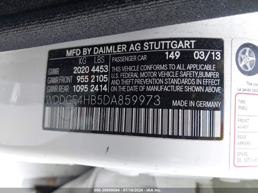 2013 Mercedes-Benz C 250 Luxury/Sport VIN: WDDGF4HB5DA859973 Lot: 39889084