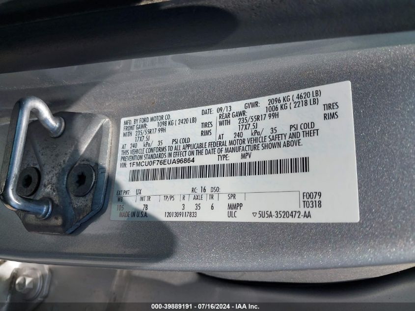 2014 Ford Escape S VIN: 1FMCU0F76EUA96864 Lot: 39889191