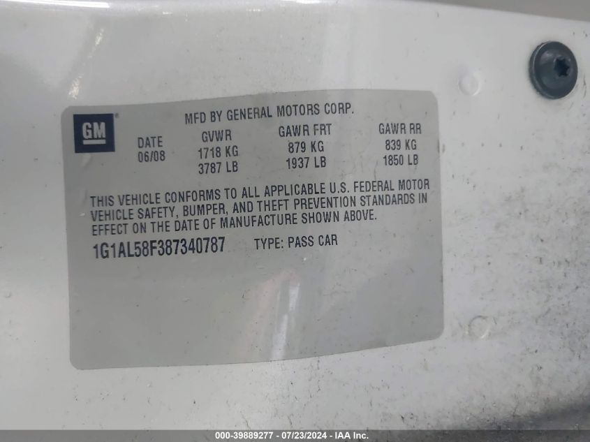 2008 Chevrolet Cobalt Lt VIN: 1G1AL58F387340787 Lot: 39889277