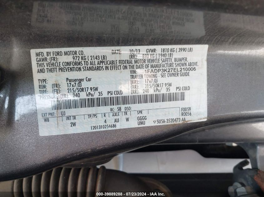 1FADP3K27EL210006 2014 Ford Focus Se