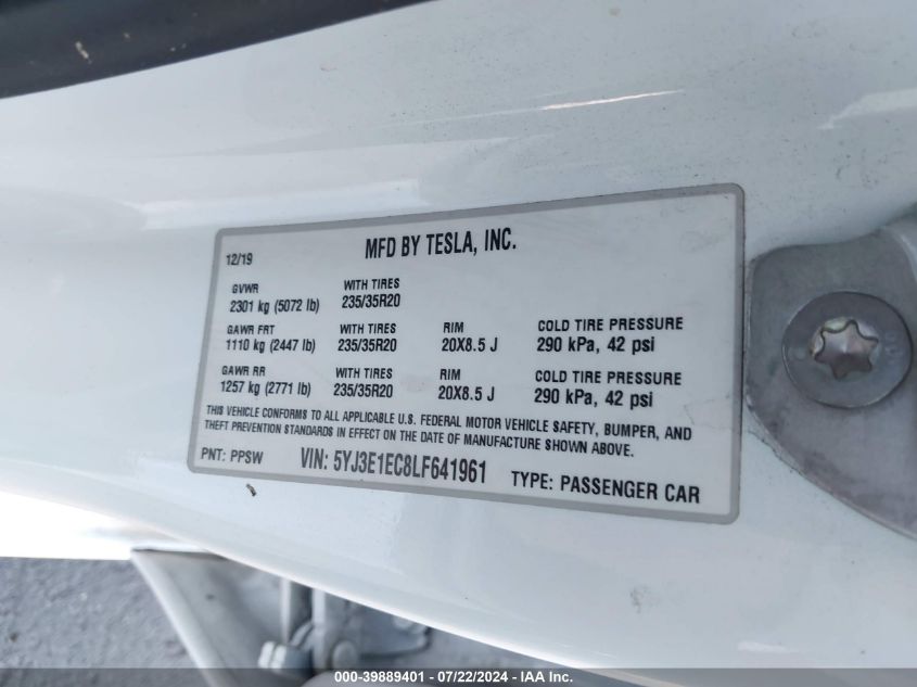 2020 TESLA MODEL 3 - 5YJ3E1EC8LF641961