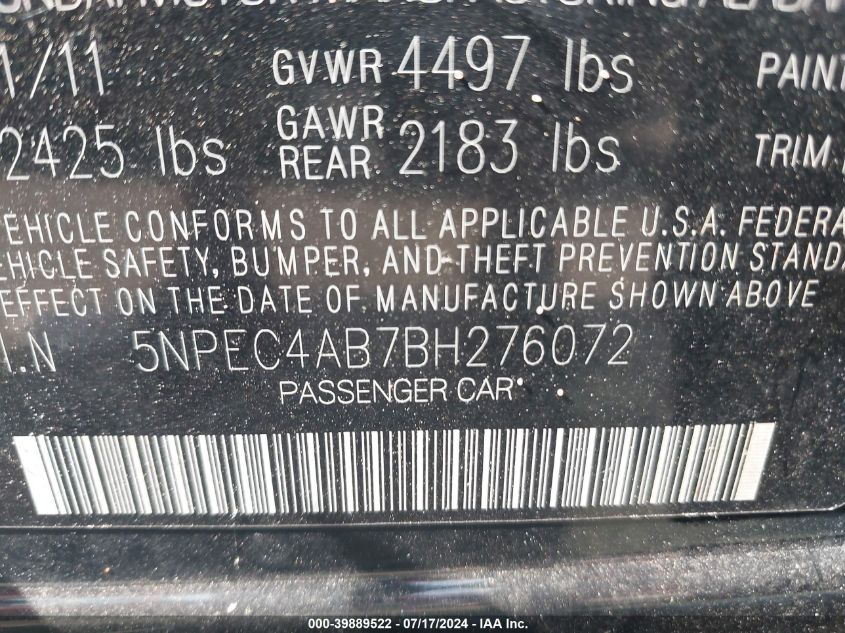 5NPEC4AB7BH276072 2011 Hyundai Sonata Limited 2.0T