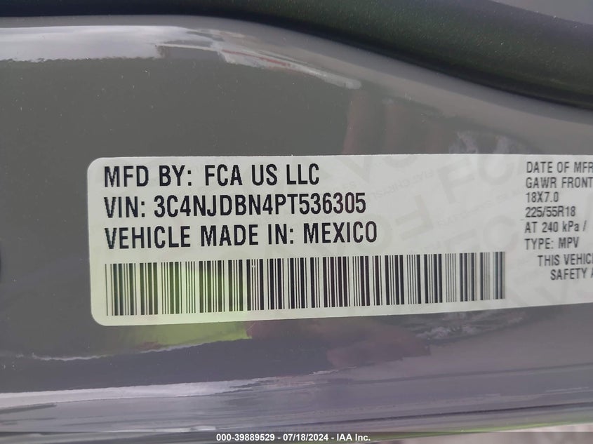 2023 Jeep Compass Altitude 4X4 VIN: 3C4NJDBN4PT536305 Lot: 39889529