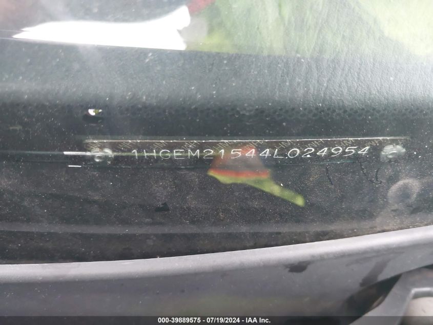 2004 Honda Civic Lx VIN: 1HGEM21544L024954 Lot: 39889575