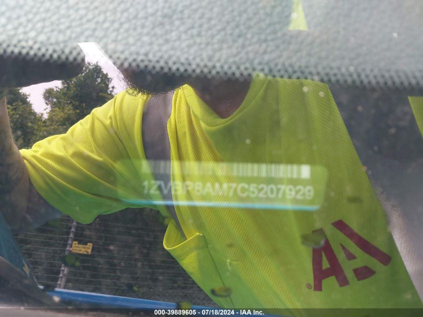 2012 Ford Mustang V6 Premium VIN: 1ZVBP8AM7C5207929 Lot: 39889605