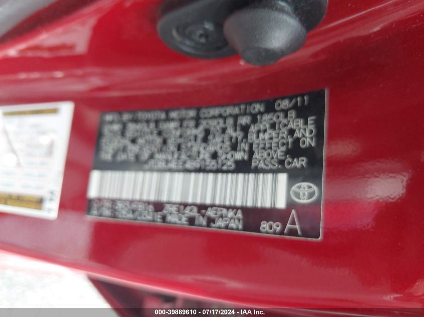 2011 Toyota Corolla Le VIN: JTDBU4EE4B9155125 Lot: 39889610