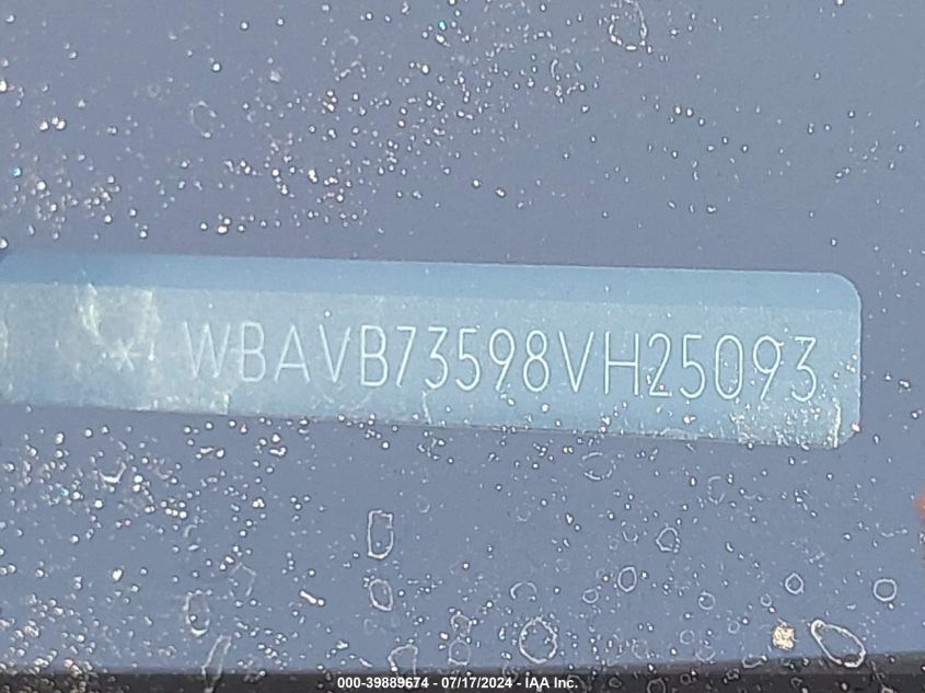 2008 BMW 335I VIN: WBAVB73598VH25093 Lot: 39889674