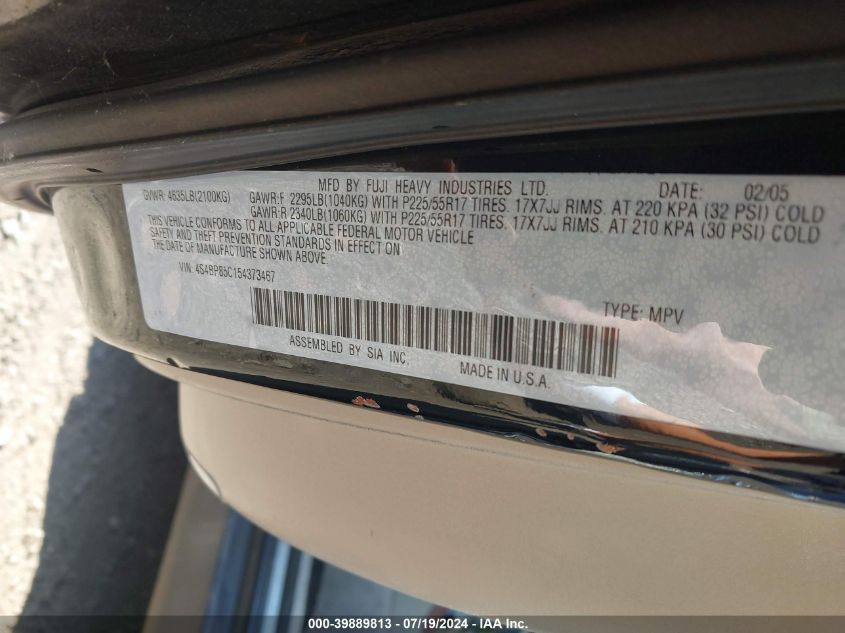 2005 Subaru Outback 3.0R Vdc Limited VIN: 4S4BP85C154373467 Lot: 39889813