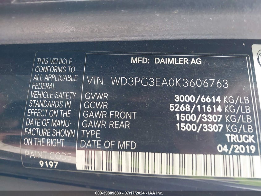2019 MERCEDES-BENZ METRIS - WD3PG3EA0K3606763