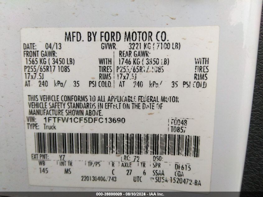 1FTFW1CF5DFC13690 2013 Ford F-150 Xlt