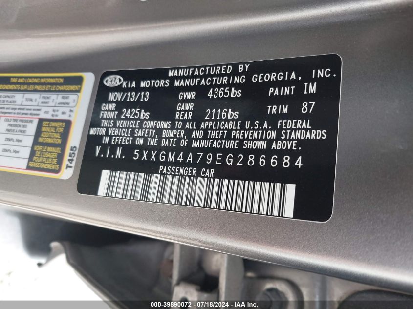 2014 Kia Optima Lx VIN: 5XXGM4A79EG286684 Lot: 39890072