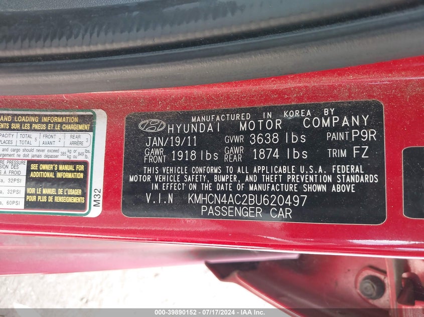 2011 Hyundai Accent Gls VIN: KMHCN4AC2BU620497 Lot: 39890152