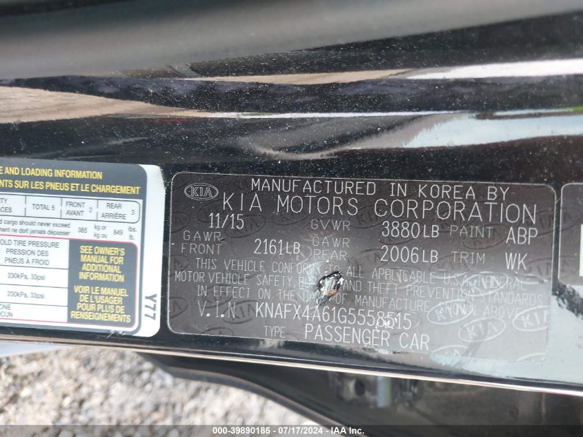 2016 Kia Forte Lx VIN: KNAFX4A61G5558515 Lot: 39890185