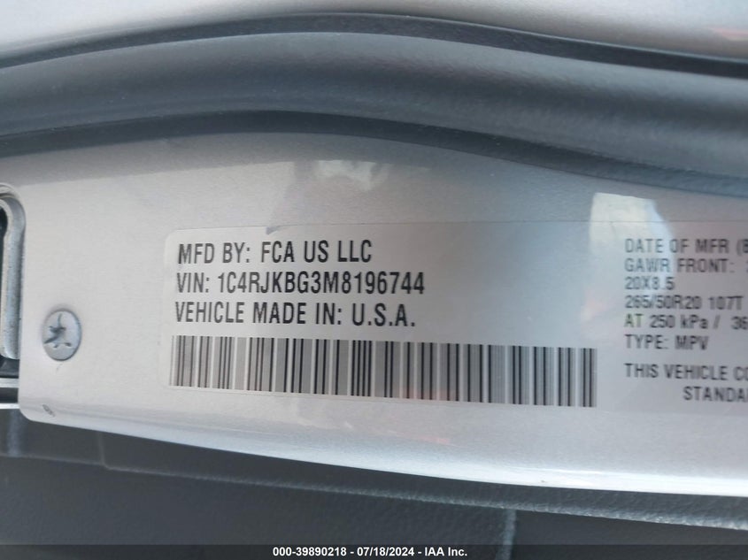 2021 JEEP GRAND CHEROKEE L LIMITED 4X4 - 1C4RJKBG3M8196744