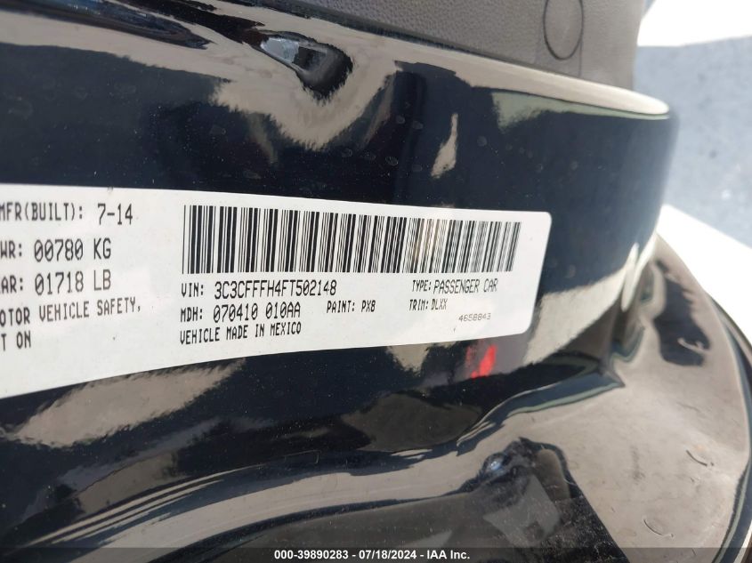 2015 Fiat 500 Abarth VIN: 3C3CFFFH4FT502148 Lot: 39890283