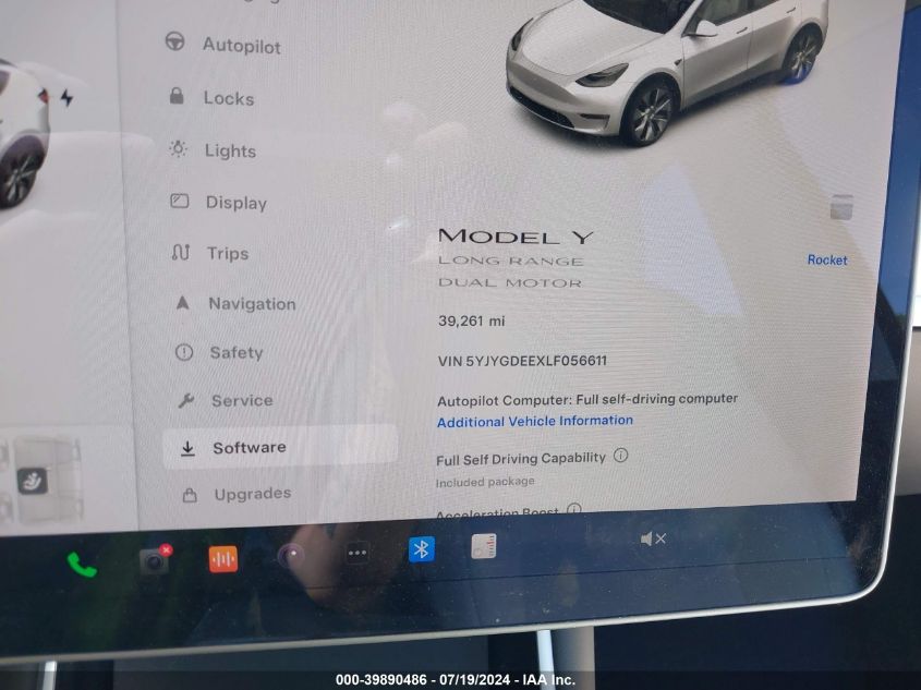 2020 Tesla Model Y Long Range Dual Motor All-Wheel Drive VIN: 5YJYGDEEXLF056611 Lot: 39890486