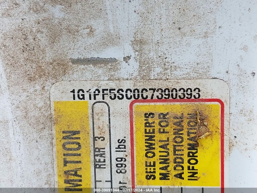 2012 Chevrolet Cruze 1Lt VIN: 1G1PF5SC0C7390393 Lot: 39891044