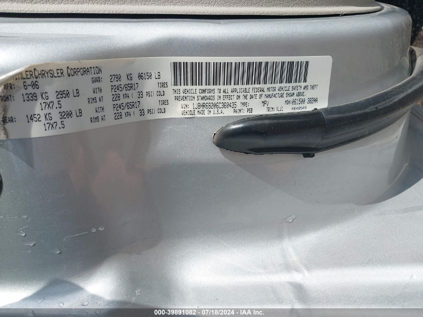 2006 Jeep Grand Cherokee Overland VIN: 1J8HR68206C360435 Lot: 39891082