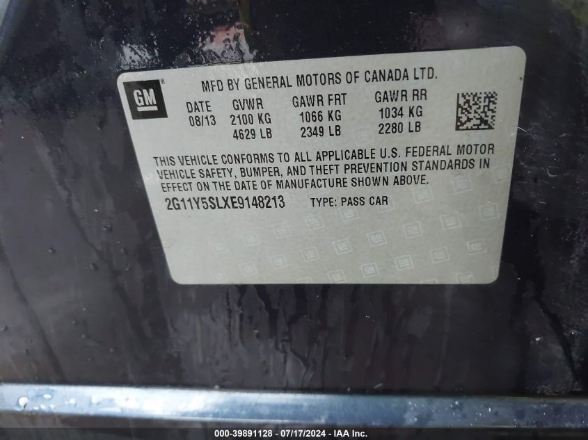 2014 Chevrolet Impala 1Ls VIN: 2G11Y5SLXE9148213 Lot: 39891128