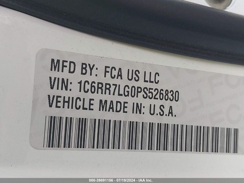 2023 Ram 1500 Classic Slt 4X4 5'7 Box VIN: 1C6RR7LG0PS526830 Lot: 39891156