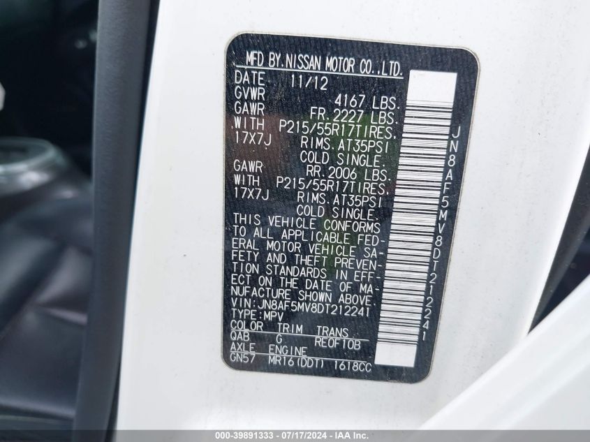 JN8AF5MV8DT212241 2013 Nissan Juke Sl