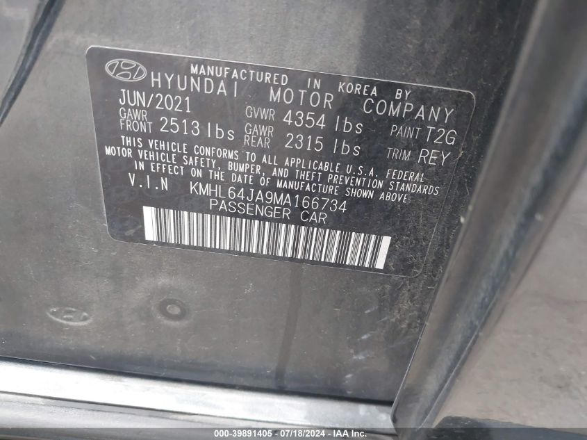 2021 HYUNDAI SONATA SEL - KMHL64JA9MA166734