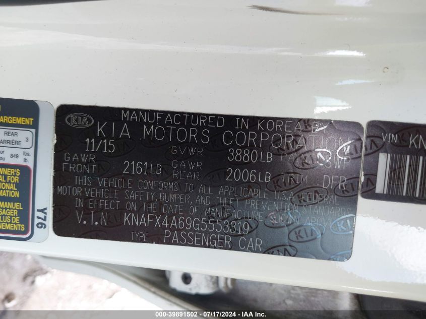 2016 Kia Forte Lx VIN: KNAFX4A69G5553319 Lot: 39891502