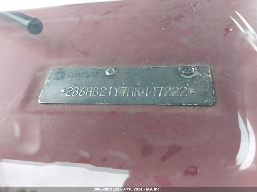 1991 Dodge Ram Van B250 VIN: 2B6HB21Y7MK447222 Lot: 39891524