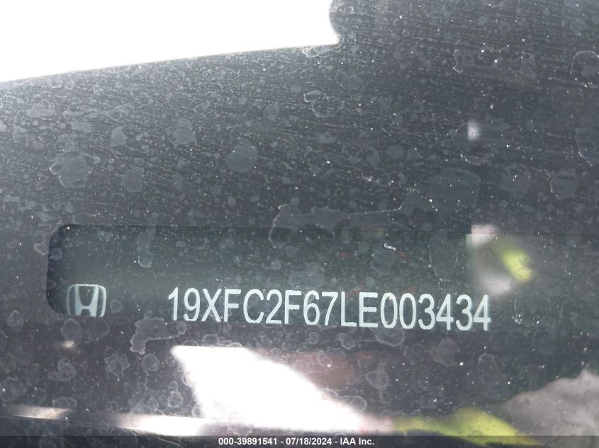 2020 Honda Civic Lx VIN: 19XFC2F67LE003434 Lot: 39891541