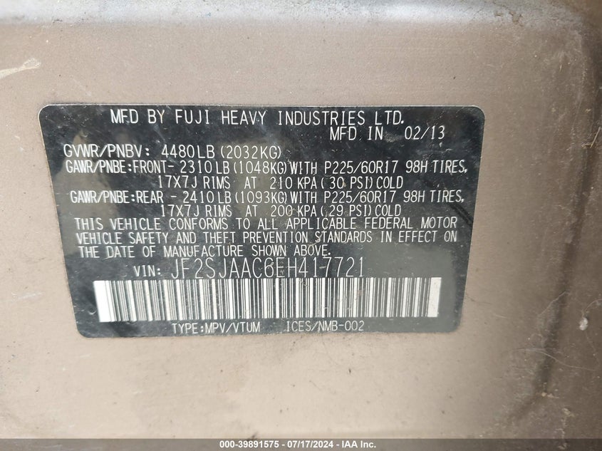 2014 SUBARU FORESTER 2.5I - JF2SJAAC6EH417721