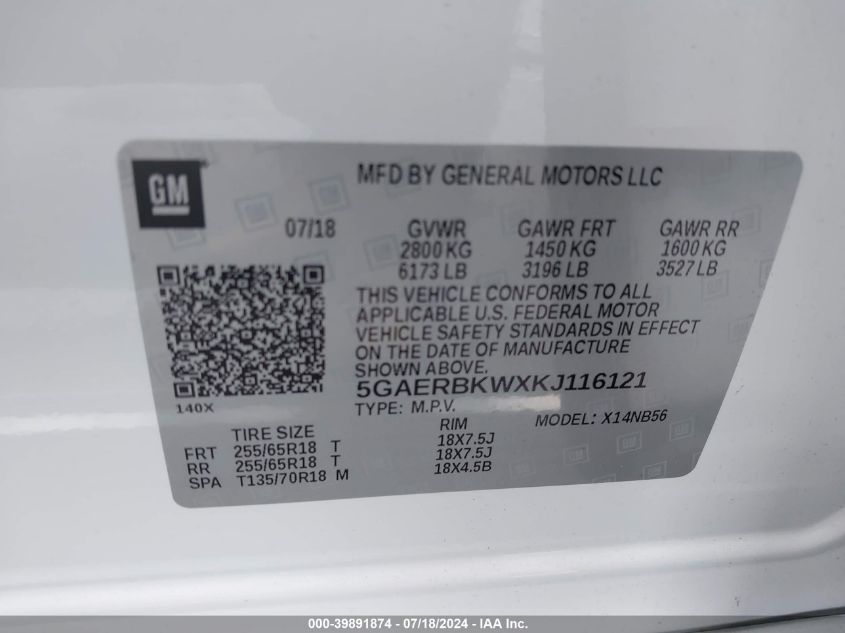 5GAERBKWXKJ116121 2019 Buick Enclave Fwd Essence