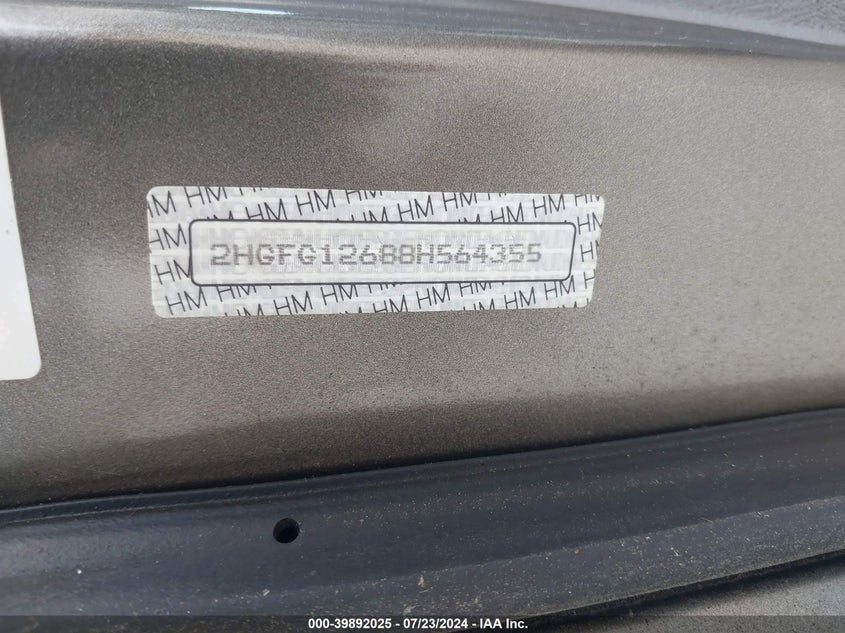 2008 Honda Civic Lx VIN: 2HGFG12688H564355 Lot: 39892025