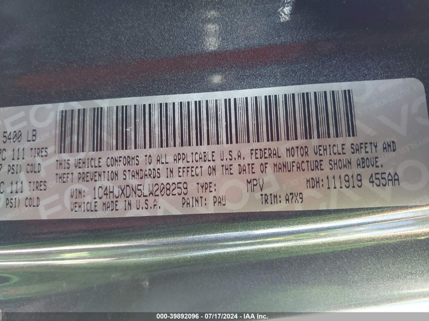 2020 Jeep Wrangler Unlimited Willys 4X4 VIN: 1C4HJXDN5LW208259 Lot: 39892096