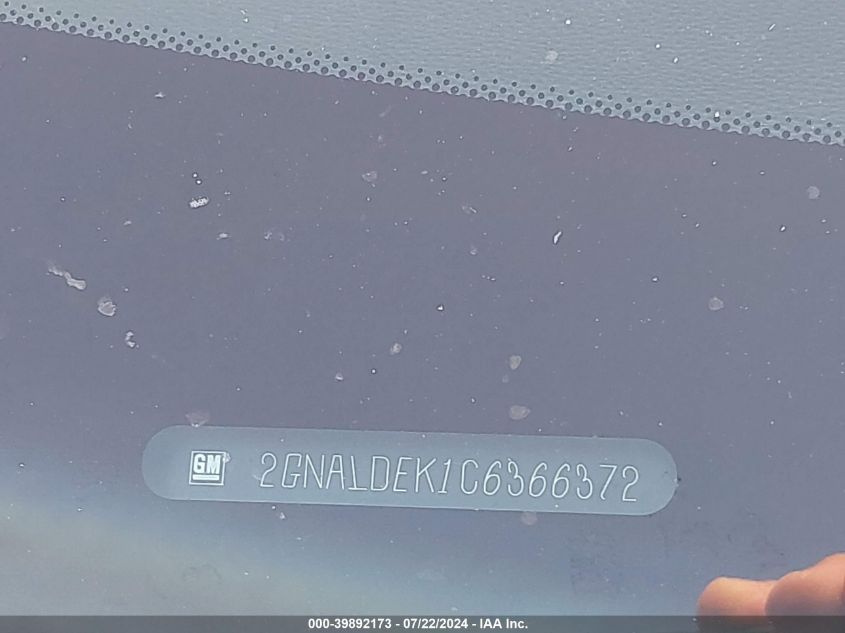 2012 Chevrolet Equinox 1Lt VIN: 2GNALDEK1C6366372 Lot: 39892173